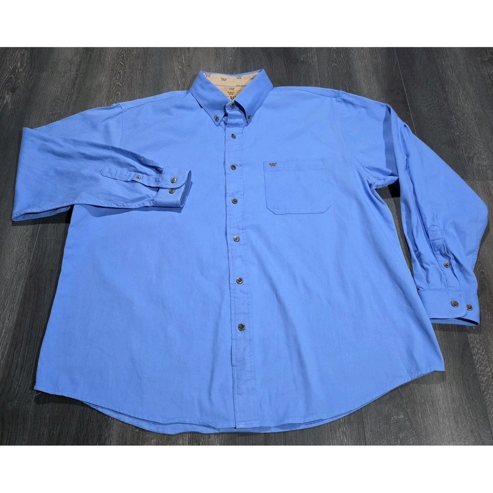 King Ranch Button Down Shirt Men 2XL Blue Western Cowboy Twill Work Metal Button